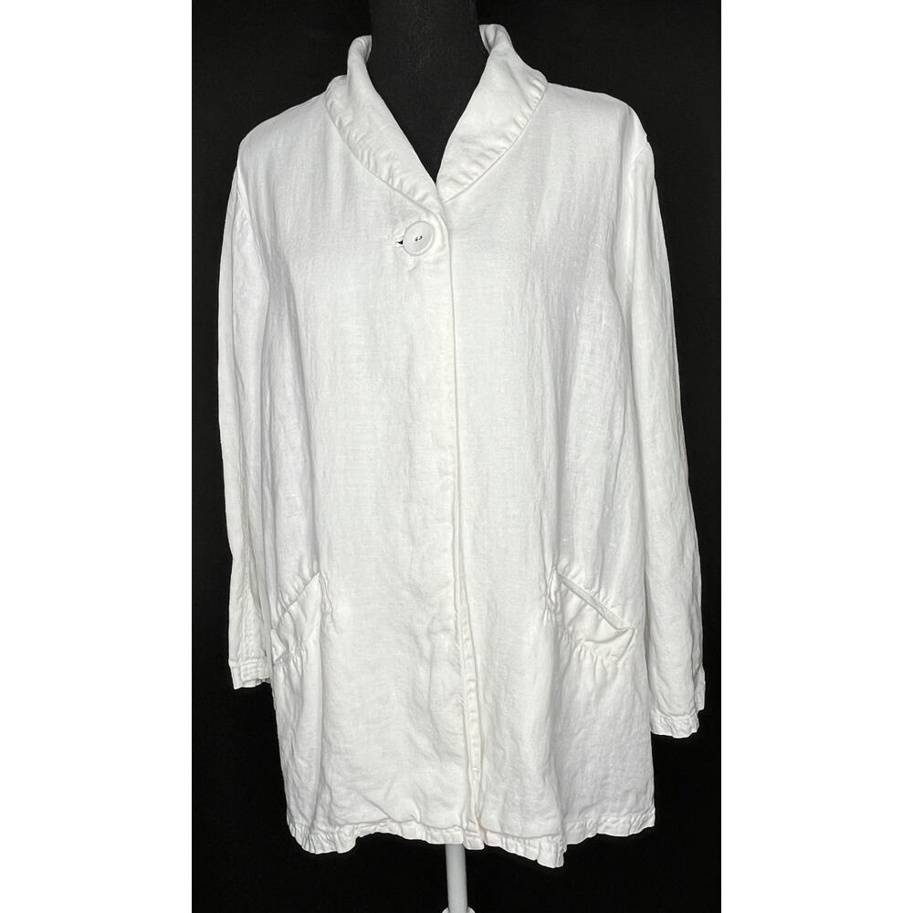 Eileen Fisher women's white Irish Linen lagenlook button blazer top pockets XL